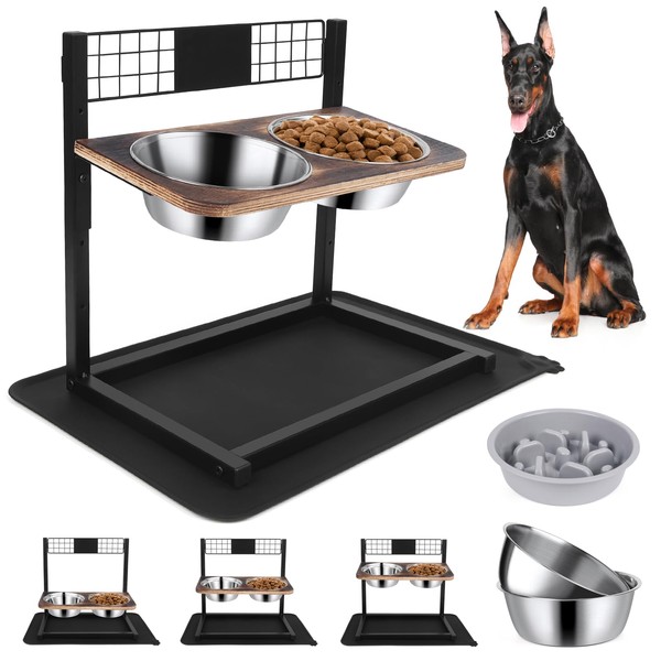 Ciconira Metal Elevated Dog Bowls with Slow Feeder & Spillproof