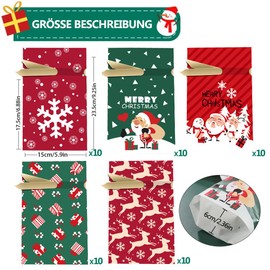 Anyingkai Pack of 50 Christmas Candy Bags, Christmas Candy Gift Bags, Gift Bags Set, Gift Wrapping Christmas, Environmental Protection Material, Reusable