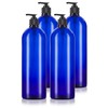 Cobalt Blue 32 oz Large Boston Round PET Plastic Bottles