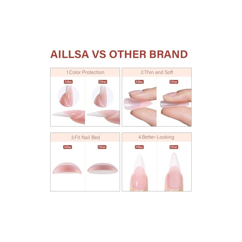 AILLSA Uñas francesas de gel, 180 unidades, uñas francesas a