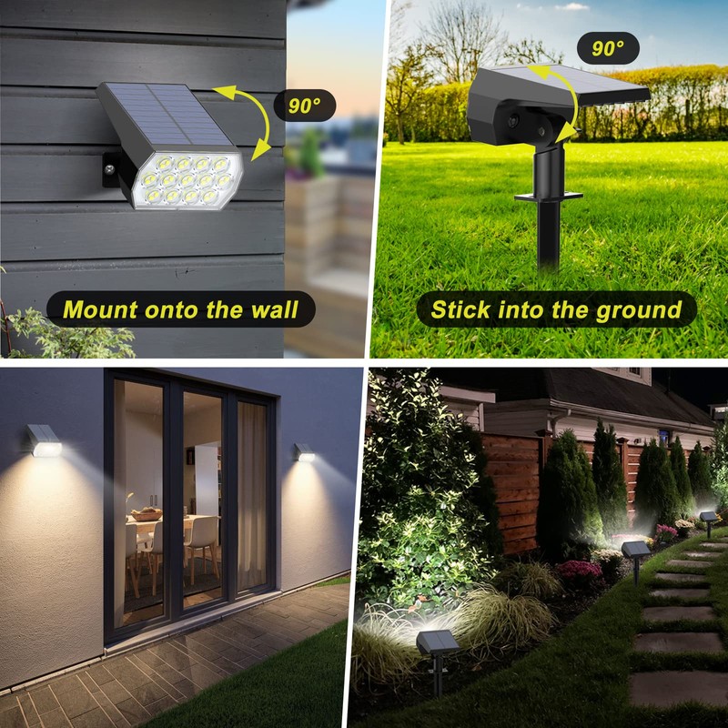 Fratink Solar Spot Lights Outdoor, [8 Pack/65 LED] 2-in-1 Solar