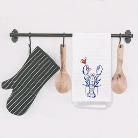Yomisex Lobster Decor Towels, Lobste Party Decorations Dish Tea Towels for Kitchen, Coastal Beach Nautical Hand Towels for Bathroom, 16x24 Inch