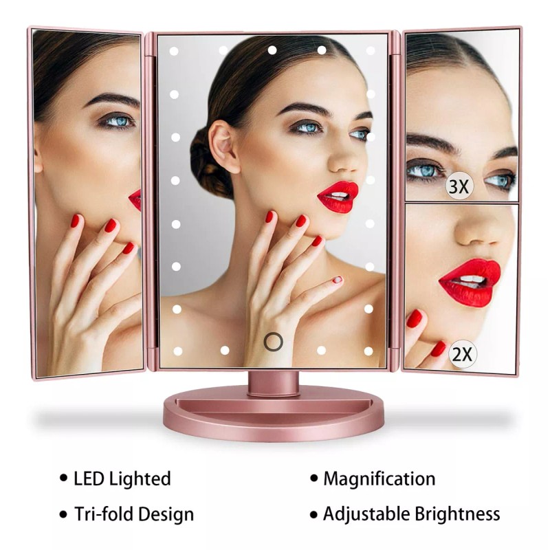 Deweisn Espejo De Tocador Tríptico Iluminado Con...