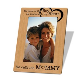 Mommy Son Photo Frame, Mother's Day Gift for Mom from Son, New Mom Gift, So There is This Boy He Calls me Mommy Picture Frames 4x6 Inches for Wall & Tabletop Display, Photo Gifts Wooden Picture Frame