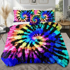 Sleepwish Colorful Tie Dye Comforter Set Twin Size for Kids Spiral Tie Dyed Printed Bedding Set 4 Piece Boho Hippie Bed Set