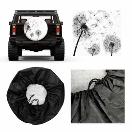 MIYASANG Dandelion Tire Covers for Trailers Fluffy Dandelion with Flying Seeds Black White Abstract RV Spare Tire Cover Weatherproof Universal Wheel Protectors Fit Camper Travel (17 inch)