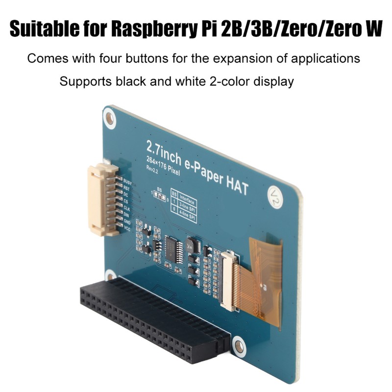 2.7inch EPaper HAT EInk Module 2color Display Board for Raspberry