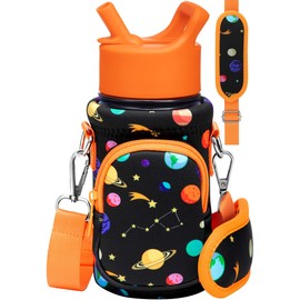 Miss Adola Water Bottle Carrier with Strap Cartoon Water Bottle Bags Holder for Kids Boys Girls Neoprene Insulated Bottle Bag for 10/12/14/16/18Oz Stainless Steel Glass Bottles Sleeve, Planet