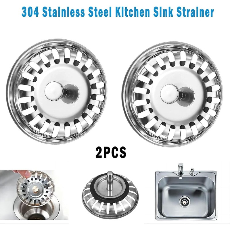 2 Pack Kitchen Sink Plug Strainer, Stainless Steel Kitchen Sink