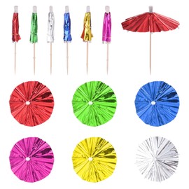 MECCANIXITY 50 Pcs Aluminum Drink Umbrellas Cocktail,3.9 Inch Cocktail Picks Toothpicks Colorful Mini Paper Umbrellas for Drinks Cupcake Beach Party Decorations
