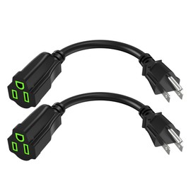 Power Extension Cord 0.5FT/6Inch(2 Pack), Short 3 Prong Electric Extension Cable Outlet Saver, Single Outlet, Heavy Duty, Waterproof, Flexible, 16 AWG, 13A 125V, Extender Wires with 15 Cable Ties