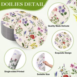 Moinchore 100 Pack Round Wildflowers Paper Placemats 13 Inch Vintage Floral Disposable Table Mats Paper Place Mats Dinnerware for Baby Shower Bridal Birthday Kitchen Wedding Party Supplies