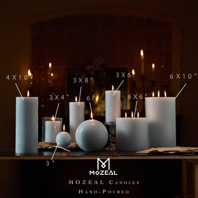 MOZEAL 3" x 8" Hand-Poured Unscented Large Candle, Smokeless Rustic