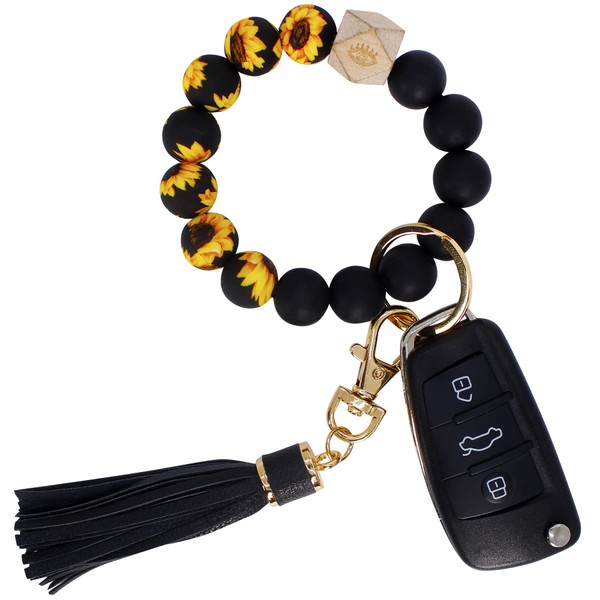 BIHRTCKeychain Bracelet Wristlet with Tassel Silicone Key Ring Bracelet for