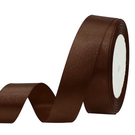 Maclemon 1 inch x 25yds Brown Satin Ribbon Fabric Ribbon for Gift Wrapping Very Suitable for Cutting Ceremony Kit Grand Opening Car Bows Sewing Craft Wedding Party Decoration