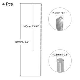 sourcing map 2.5mm Twist Drill Bits, High-Speed Steel Straight Shank Extra Long Drill Bit 160mm Length for Wood Plastic Aluminum, 4pcs
