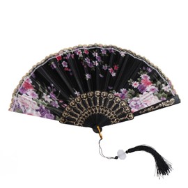Black Omen Dragon and Phoenix Mini Cheongsam Dress, CB-Hand Fan, Black, Free size