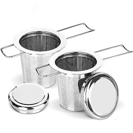 U Chef Set de 2 Infusor té de Acero Inoxidable con Tapa, Filtro de té Para, Colador de té Para té Suelto, Tetera con Tapa, Asa Plegable, Para Tazas Grandes y Pequeñas
