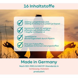 16-fold complex! 180 lungwort capsules high dose with mallow leaves, thyme primce root, eucalyptus, sage leaves, ginger and lungwort, high dose, vegan, lungwort plus plantomol®