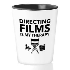 Filmmaker Shot Glass 1.5oz - Directing films is my therapy - Filmmaker Gifts Camera Lens Cut Prop Director Movie Film Scriptwriter