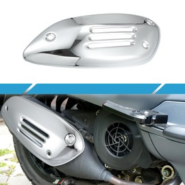 A ABSOPRO Scooter Exhaust Muffler Protection Middle Pipe Connect Heat Shield Cover Guard for Vespa Splint 150 2016-2022 Aluminum Alloy Silver Tone