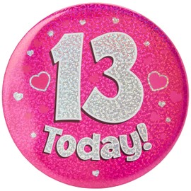 OakTree 6" Jumbo Badge 13 Today Pink Holographic Dot
