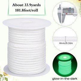 SOFPLATE 34 Yards/31m 4mm Paracord Glow in The Dark Para Cord 550 Parachute Spool Cords White Luminous Survival Climbing Paracords Lanyard Rope for Outdoor Hiking Beading Bracelets DIY Crafts Project