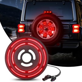 Nilight Spare Tire Brake Light Red Double Row LED Ring 3rd Third Stop Rear Wheel Lights Plug and Play Fit for 2018 2019 2020 2021 2022 2023 2024 2025 Jeep Wrangler JL