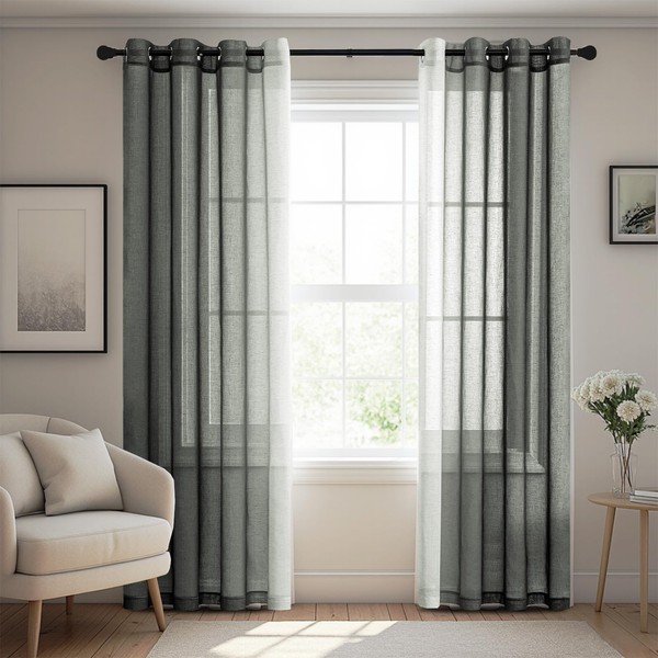 BellaHills Linen Curtains, Colour Gradient, Set of 2, Opaque Curtain