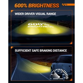 SEALIGHT H11 LED Fog Light Bulbs Yellow, 12000LM H8 H16 H11 Yellow LED Fog Light Bulb 600% Brightness, 1:1 Size 100% Successful Installation for Trucks Cars, 3000K Amber Yellow, Interior Lighting