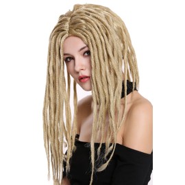 WIG ME UP - 90674-ZA89 Perücke Damen Herren Karneval Fasching Dreadlocks Rasta Reggae Rastafari Strandhippie Surfer Dreads Blond 40 cm