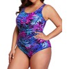 Daci Women Blue Leaves Plus Size One Piece Swimsuit Tummy