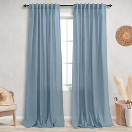 KOUFALL Stone Blue Back Tab Rod Pocket Linen Sheer Curtains for Living Room 52x90 Inches Long