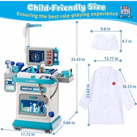 Doctor Kit for Toddlers 3-5, Kids Doctors Play Set with Medical Cart & Costume, Pretend Dr Role Play Toys for Girls Boys Aged 3 4 5, Ideal Christmas Birthday Gift for Toddler