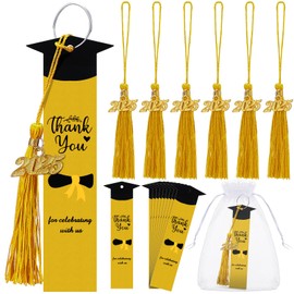 Yuefunny 24 Set Graduation Party Favors for Guests 2025 Graduation Gifts Bookmark with Tassel Keychain 2025 Thank You Tag Organza Bag for Gifts(Gold)