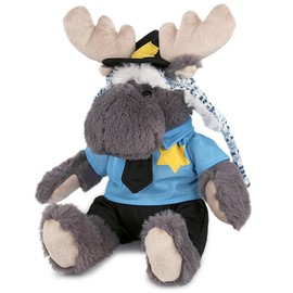 DolliBu Grey Moose Police Officer Plush Toy - Soft Moose Cop Stuffed Animal Dress Up with Cute Cop Uniform and Cap Outfit - Gift with Personalization - 15 Inches