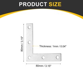 uxcell 20Pcs L-Shaped Brackets Corner Brace, 3.15"x3.15" Corner Bracket Shelf Bracket Right Angle Brackets for Wood Shelves Furniture (80x80mm, Silver)
