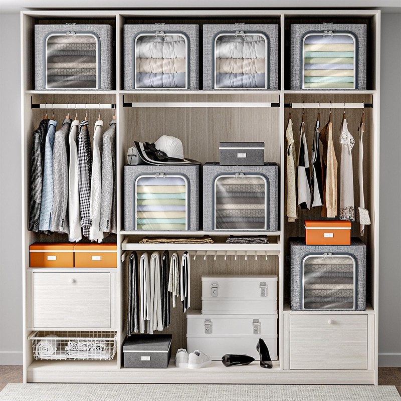 8 Pack Clothes Storage Bins with Metal Frame Foldable Clothing