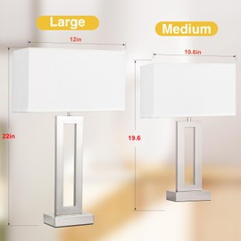 Seealle 22" Tall Bedroom Lamps for Living Room - Touch Brushed Nickel Bedside Lamps with USB C+A, 3 Way Dimmable Lamp for Nightstand, Modern Night Stands Lamps for End Tables(White&Silver)