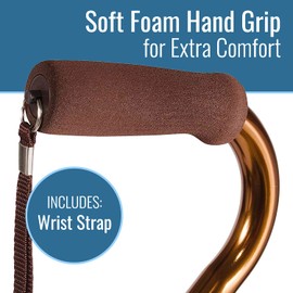 DMI Walking Cane and Walking Stick for Adult Men and Women, FSA Eligible, Lightweight and Adjustable from 33-37 Inches, Supports up to 250 Pounds with Ergonomic Hand Grip and Wrist Strap, Bronze