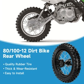 EOPOAYI 80/100-12 3.00-12 Dirt Bike Rear Wheel Tire Tube Assembly Compatible with 90cc 110cc 125cc SSR125 TTR90 CRF70 KLX110 KX65 Taotao DB14 Coolster Off Road Motocross Parts with 12mm Bearing