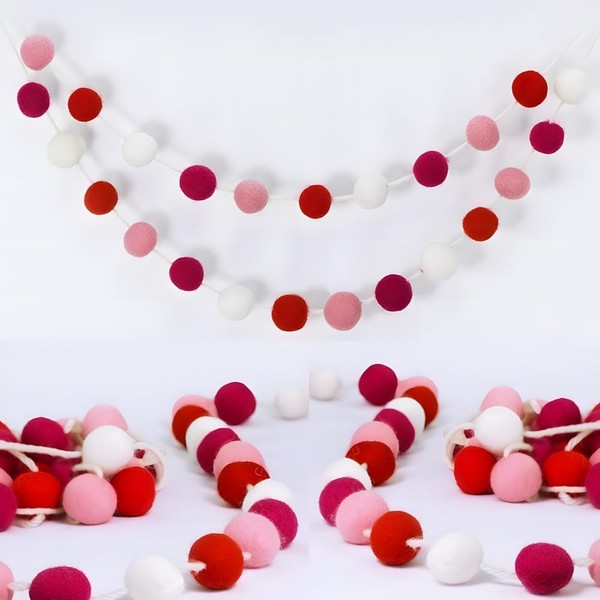 Felt Rainbow Pom Pom Garland – 100% Wool, 6.5 FT,