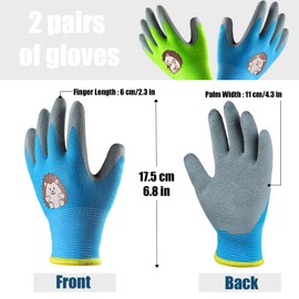 GEBETTER 2 Pairs Toddler Gardening Gloves for Age 2-5 Polyester Garden Gloves Coated Children Work Gloves for Toddlers Boys Girls Green & Blue XXS