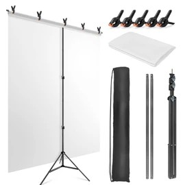 White Backdrop with Stand for Photoshoot, 5X6.5ft White Photo Backdrop with T Shape Background Backdrop Stand for Photography, Portable Photo Backdrop Curtain Stand Kit w Carrying Bag 5 Spring Clamps