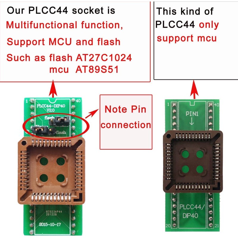 PLCC44 to DIP40 Programmer Adapter Socket Support MCU Flash and