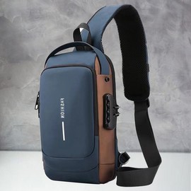 Unisex Classic Password Anti-Theft Chest Bag Simple Fashionable All-Match Messenger Bag Trendy Casual Shoulder Bag - Color: Blue
