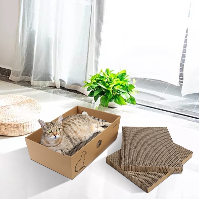 AUSCAT Cat Cardboard Scratcher, 4 PCS Reversible Cat Scratching Boards