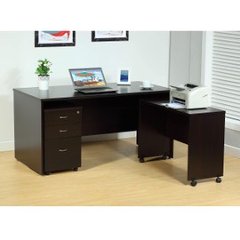 ROCKRAIN Printer Mobile Stand: Modern Particle Board Desk with Lockable Wheels - Home Office Computer Table for Work & Study - Espresso Color Rectangular Design