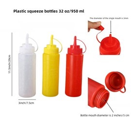 DODXIAOBEUL 3 Pcs Plastic Squeeze Bottles 32 oz, Ketchup Mustard Bottles,Cooking Squeeze Bottle,Use for Tomato Sauce, Mustard, Syrup, Sauces, Condiments, Oils,Crafts (White, 32 oz)