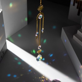 Suncatcher, Sparkling Crystal Starry Moon Window, Entrance Decoration, Lucky Pendant, Popular Crystal Glass Sankyacha Kit, Romance, Feng Shui, Hanging Window, Entrance, Interior Decoration